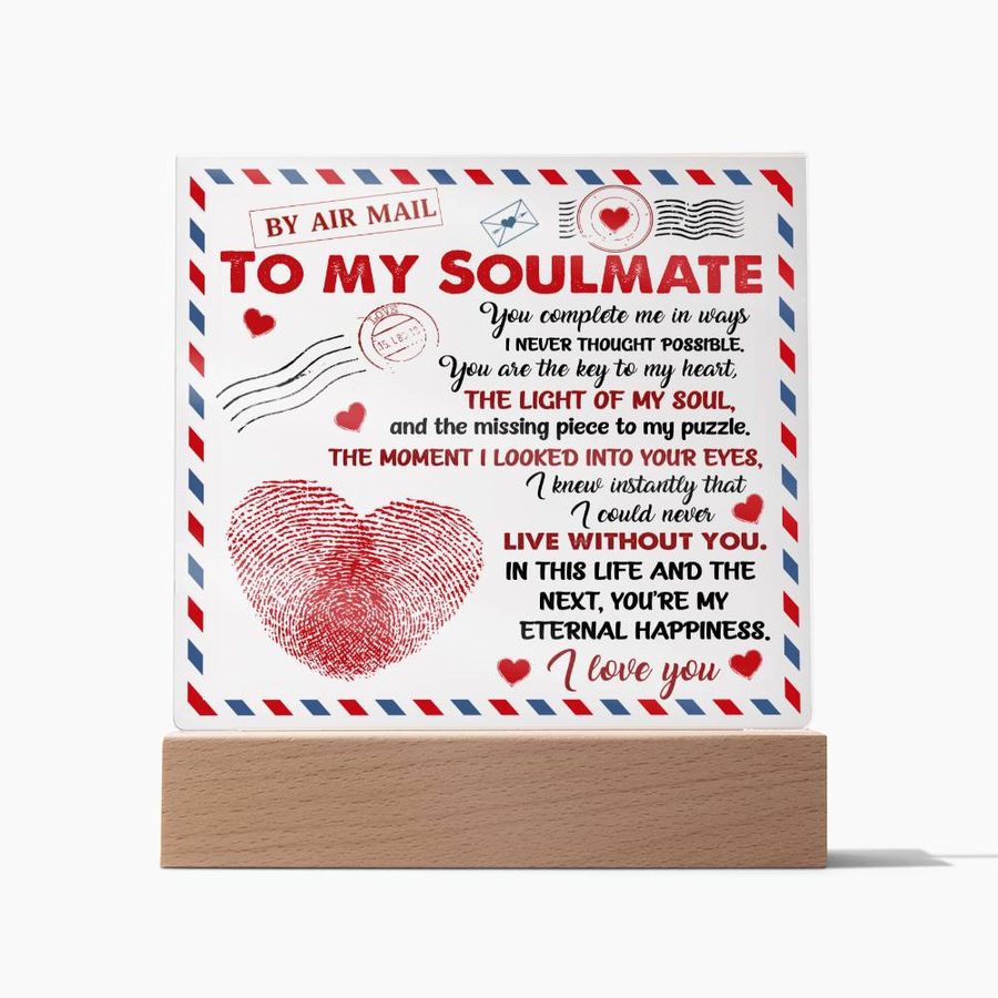 Airmail-styled acrylic plaque for a soulmate