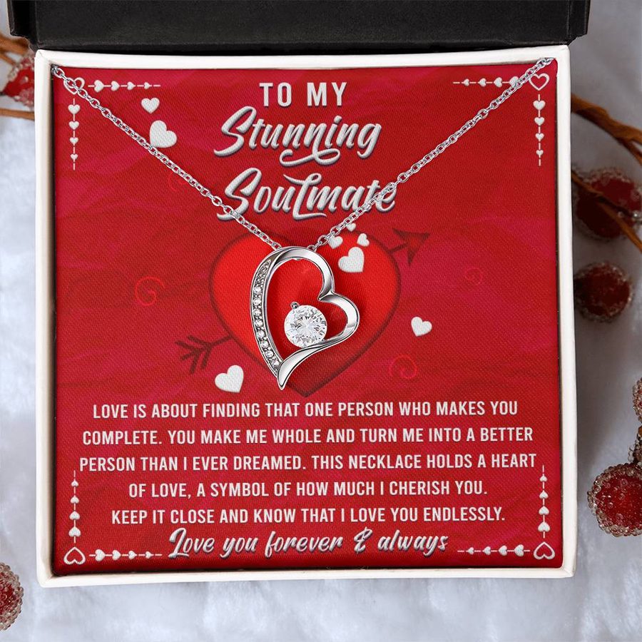 Red heart soulmate necklace card